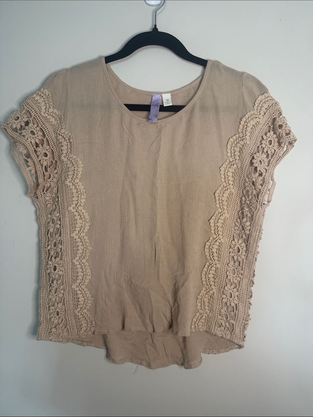 Alya Beige Crochet-Trim Blouse
